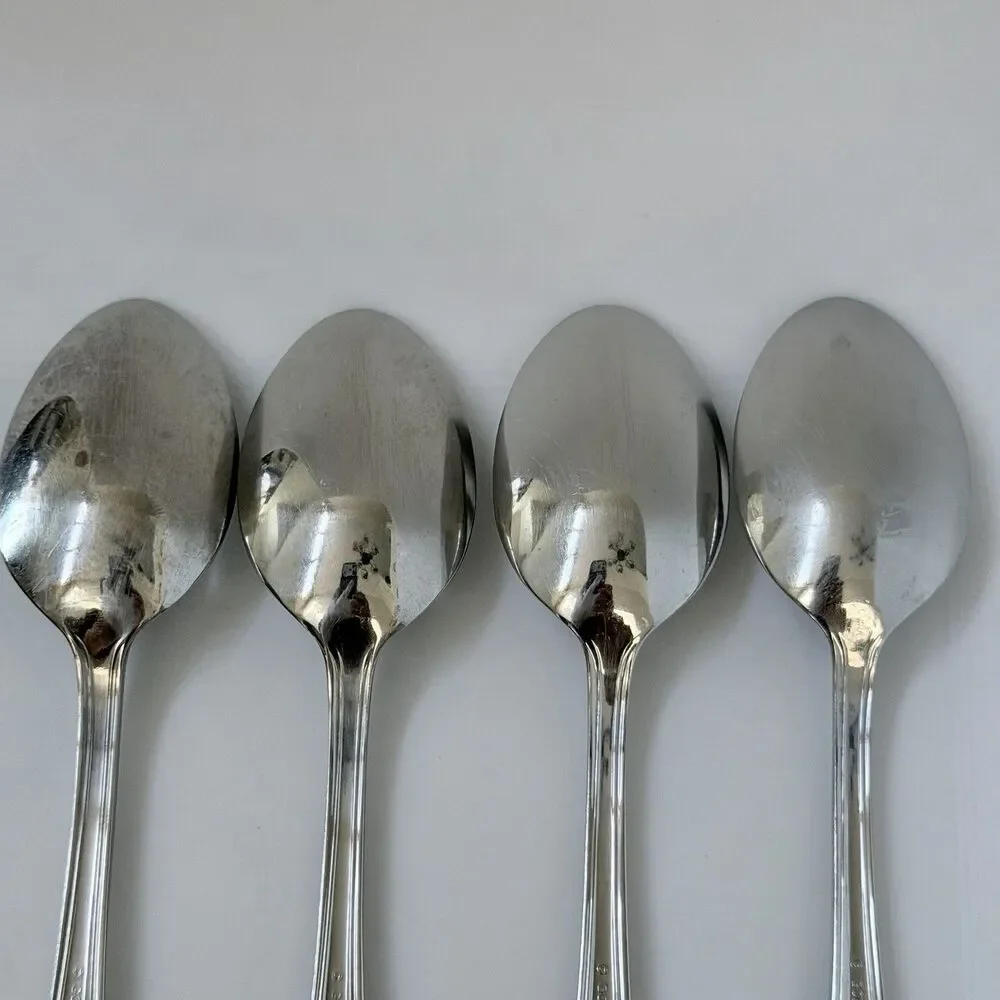 4pc GORHAM Monet Frosted Stainless Soup Spoons 7” Glossy Satin 18/8